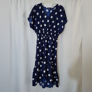 Asymmetrical Navy Polka Dot Dress Size XL #feminine #party #asymmetrical
